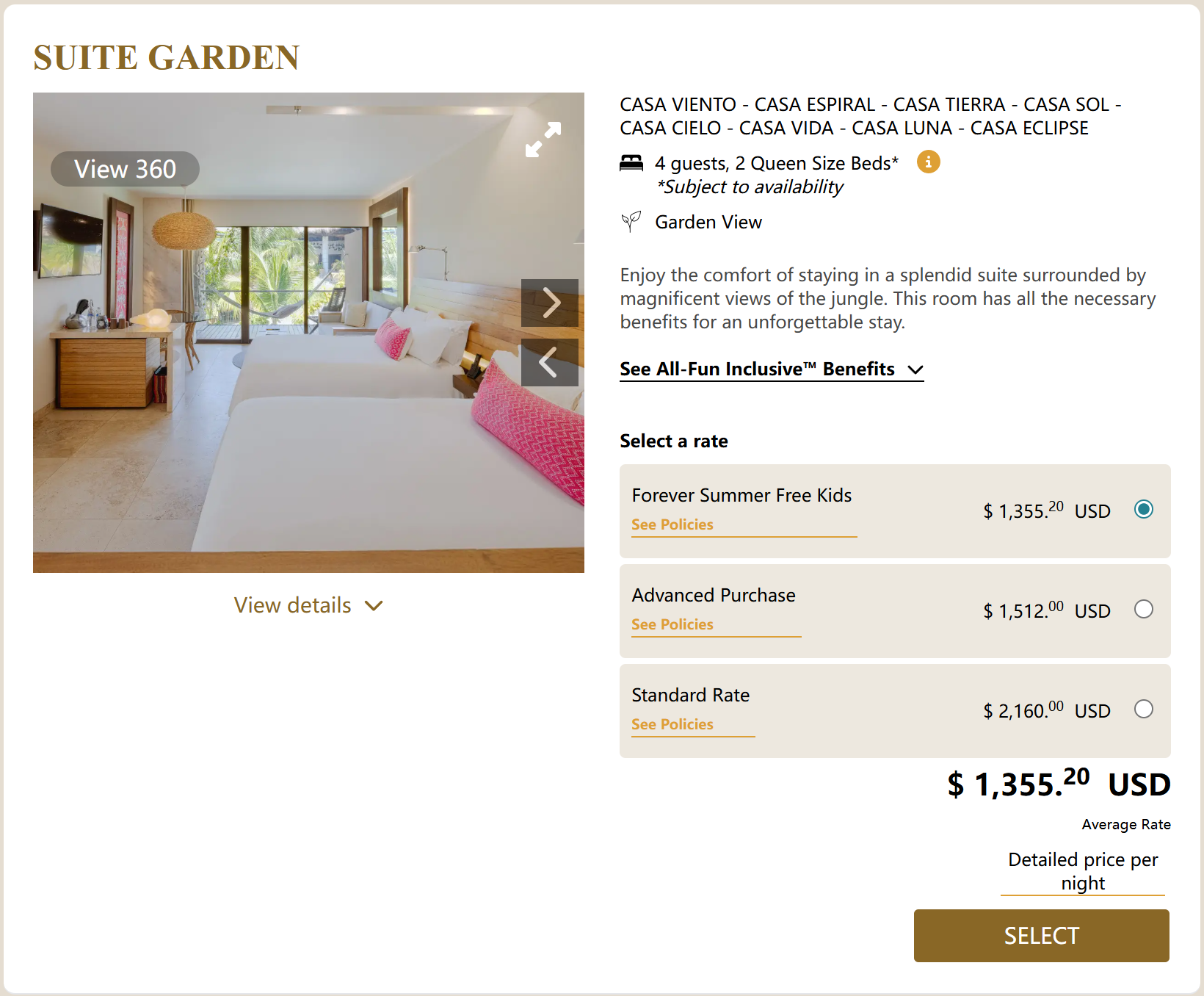 A reservation banner on the Hoteles Xcaret website