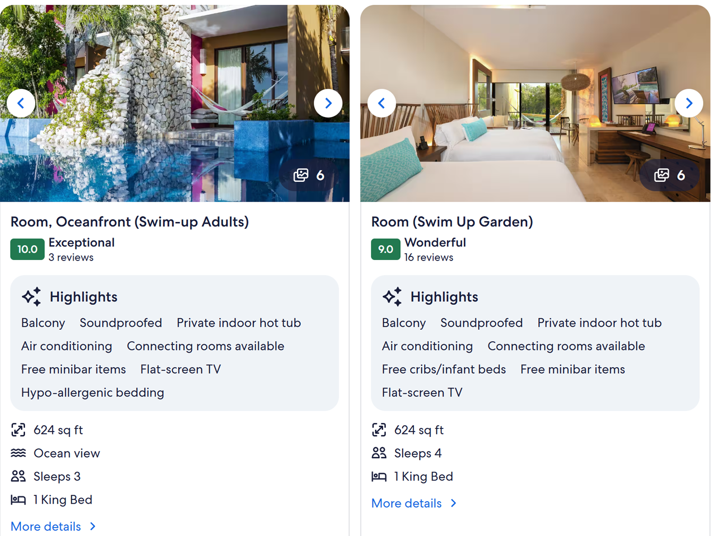 Three photos showcasing the luxurious suites and amenities at Hoteles Xcaret