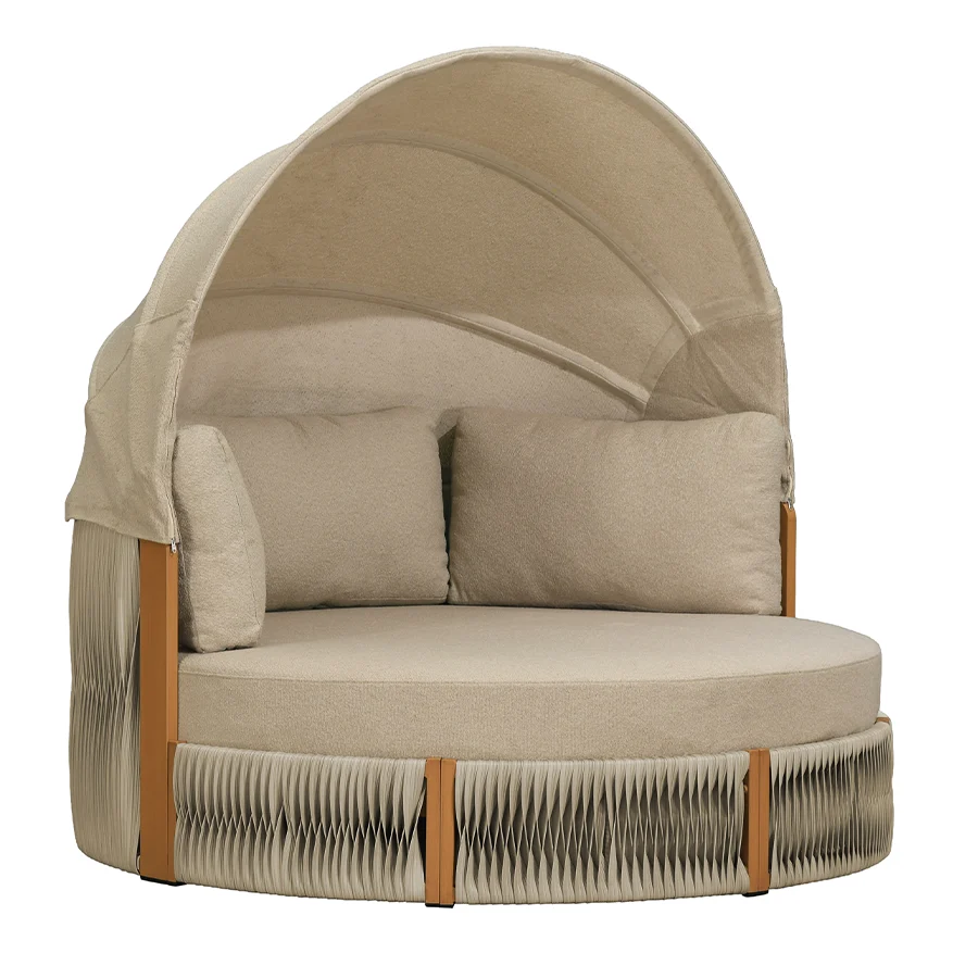 PURPLE LEAF Outdoor Round Daybed Chaise Lounge with Adjustable Canopy for Patio, Olefin fabric cover, thickened seat and back cushion, adjustable canopy, all weather aluminum frame, elegant wicker design