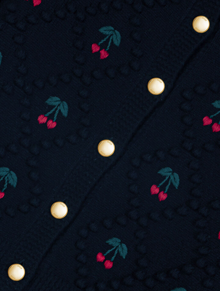 Embroidered Cherry Cardigan (Contrast Trim)