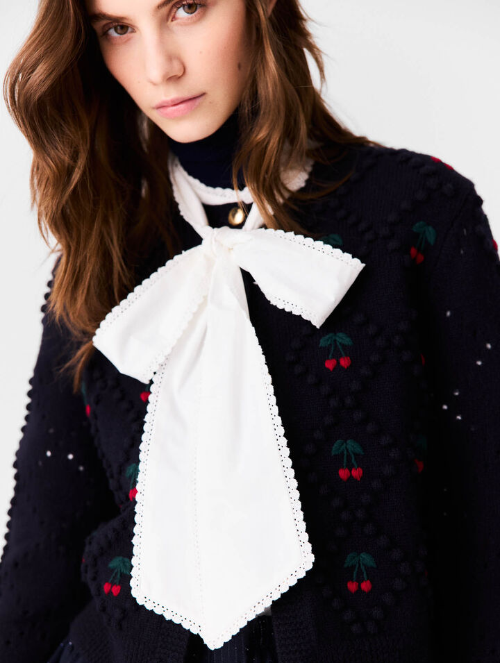 Embroidered Cherry Cardigan (Cropped Silhouette)