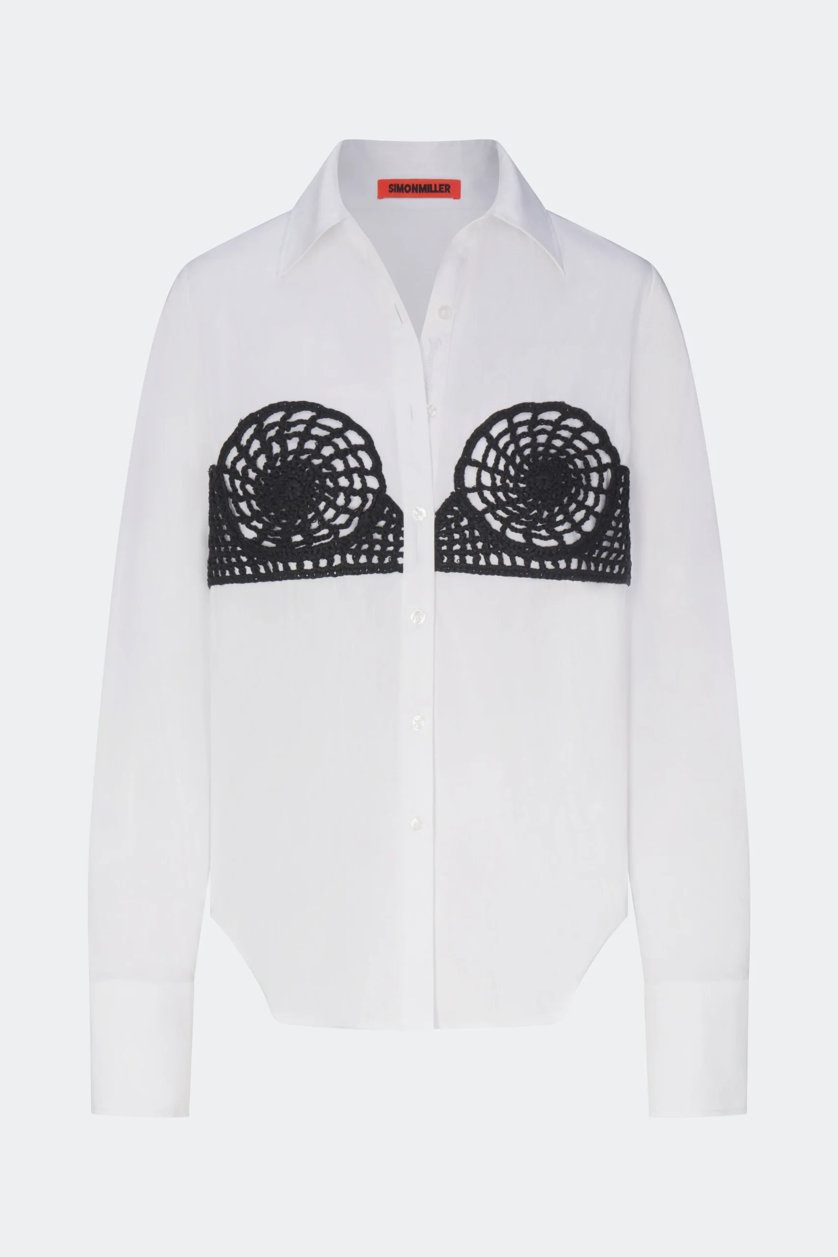 Maren Poplin Crochet Button Up in Macadamia
