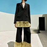 Odette Crepe Fringe Blazer in Black Tinsel