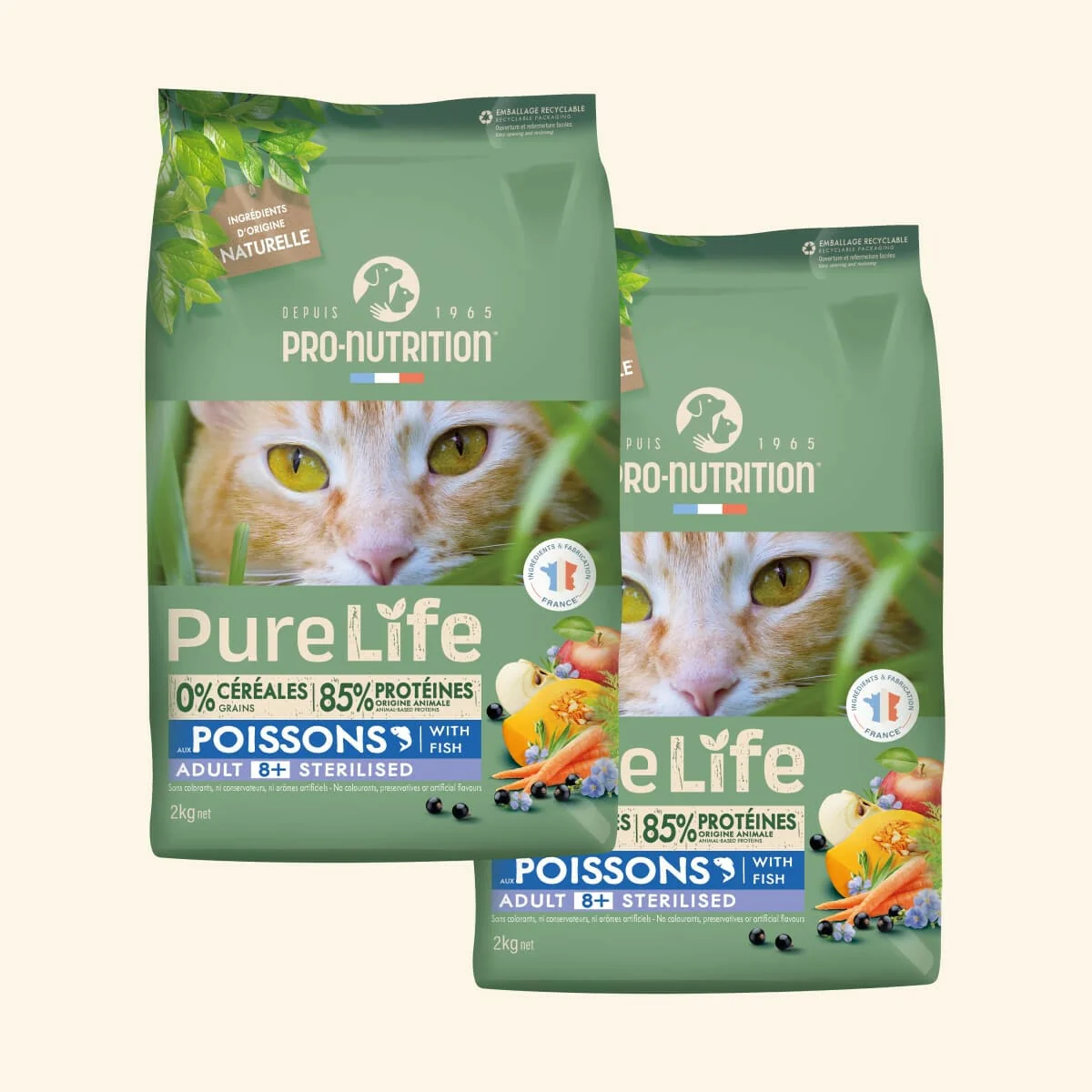 Pure Life Chat Adult 8+ - Saveur Poissons (Lot 2x2kg)
