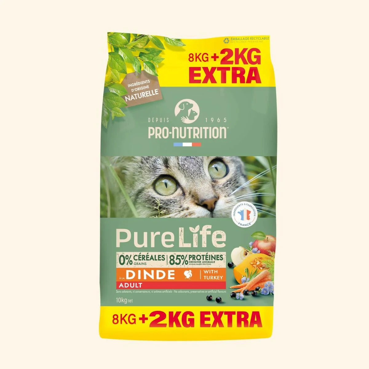 Pure Life Chat Adult - Saveur Dinde (Offre Spéciale 8 + 2 kg Offerts)