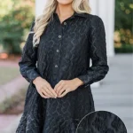 Share Your Story Black Textured Shirt Dress