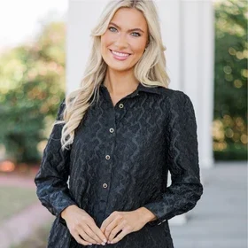 Share Your Story Black Textured Shirt Dress