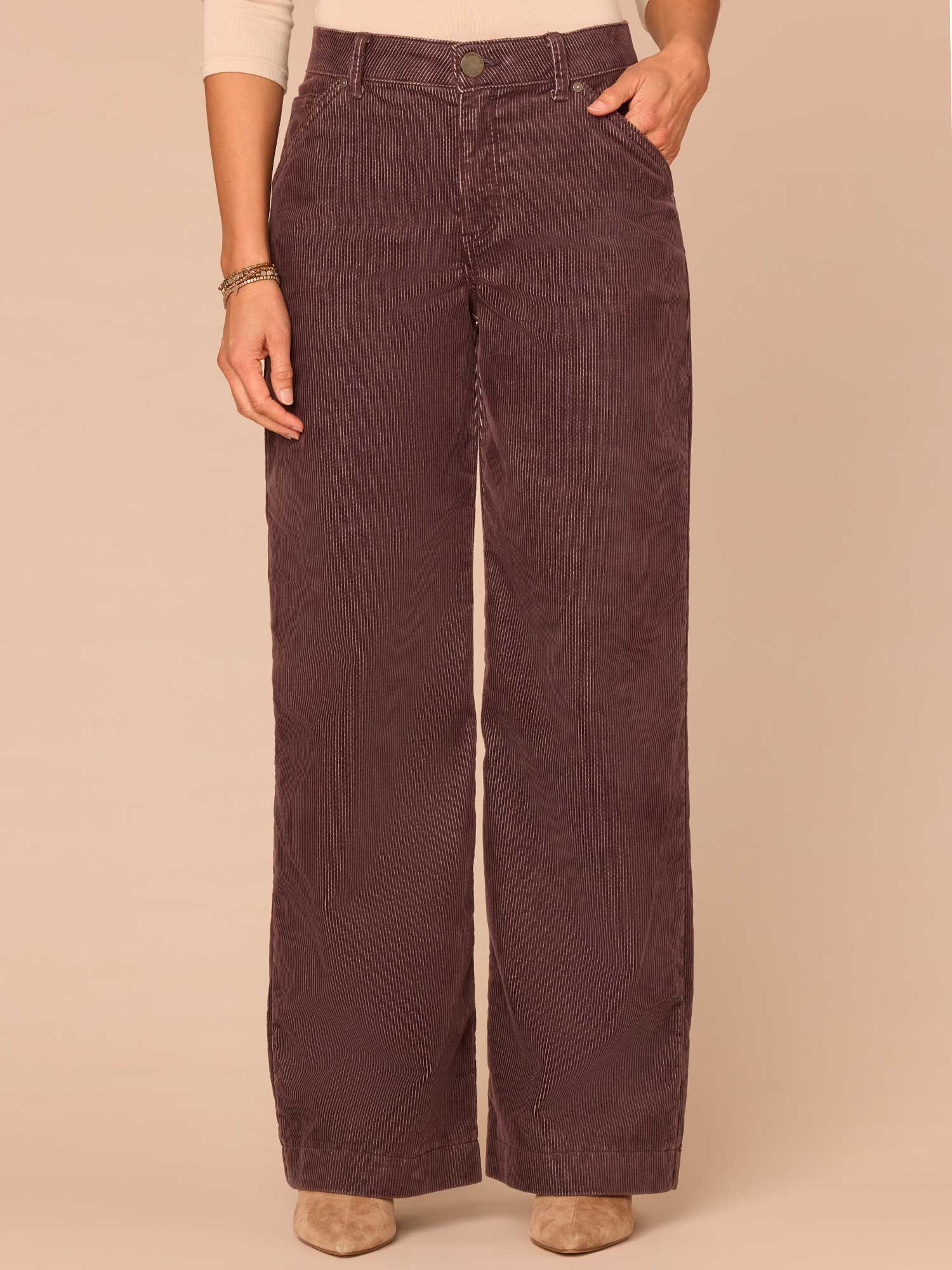 "Ab"solution® Skyrise Slash Pocket Wide Leg Petite Corduroy Pants