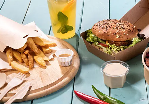 Boîte burger kraft et barquettes à frites