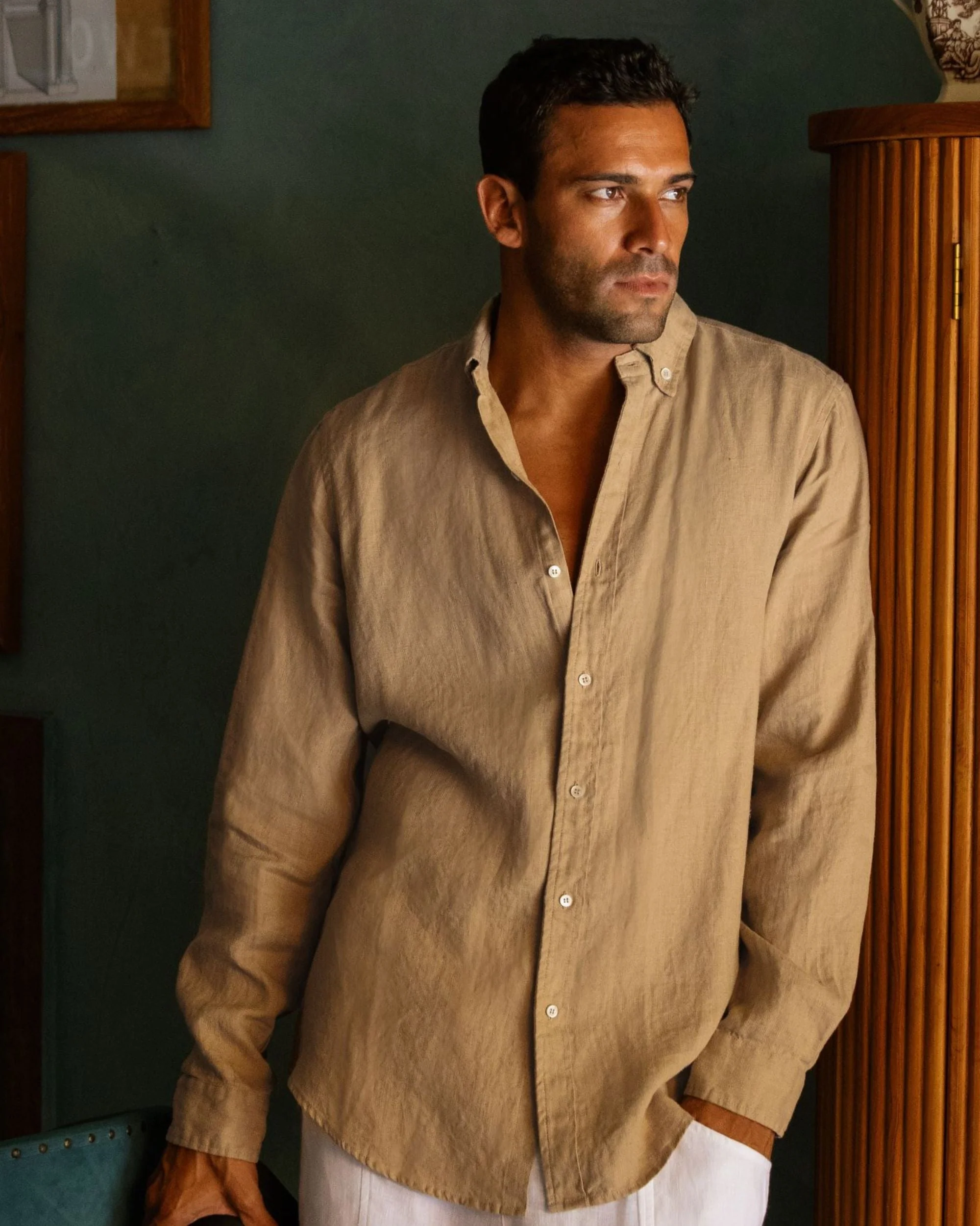 Classic Men's Linen Shirt SINTRA in Wheat