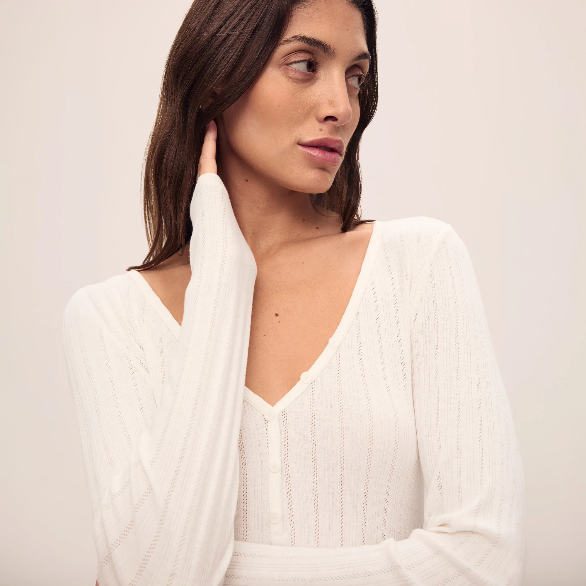 Eberjey Pointelle V Neck Henley