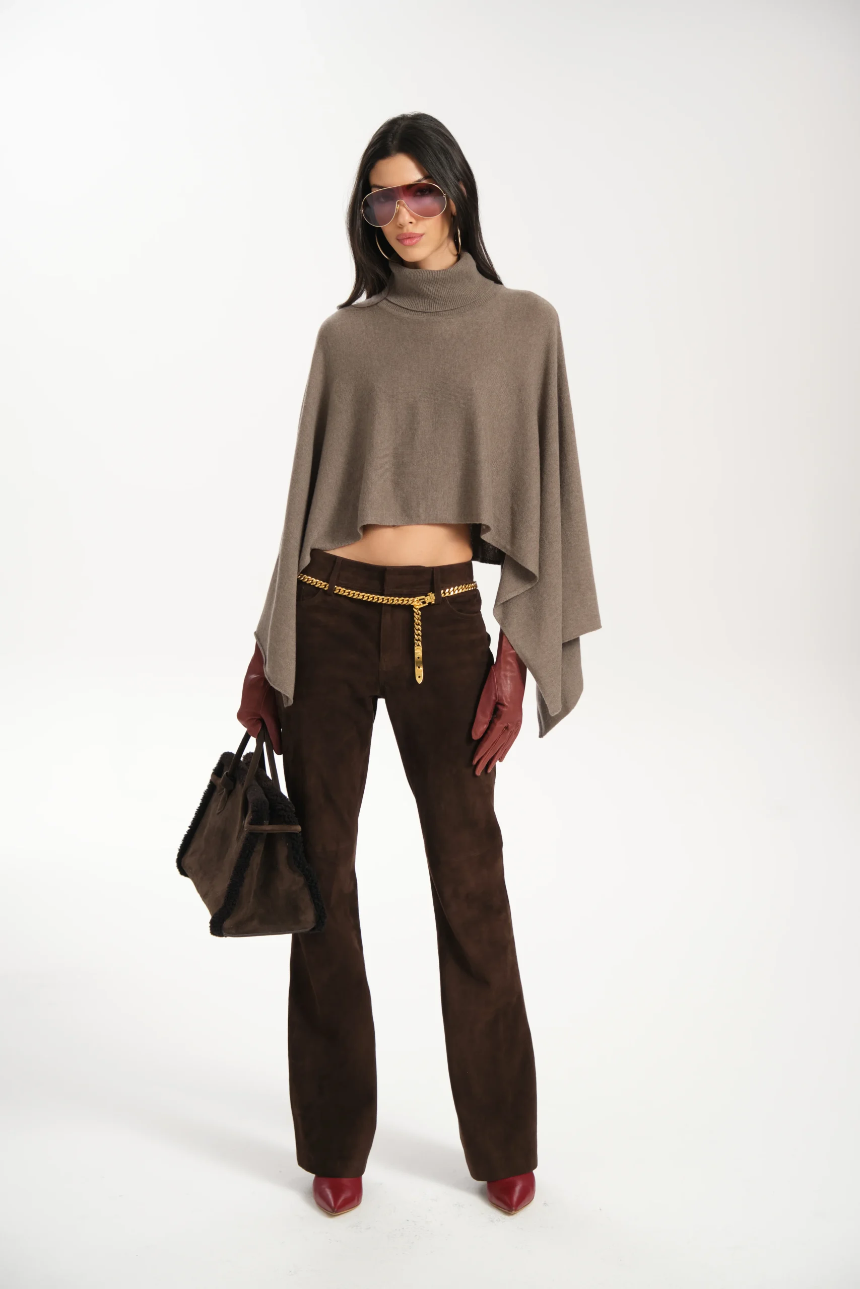 Kennedy Cashmere Poncho in Tobacco