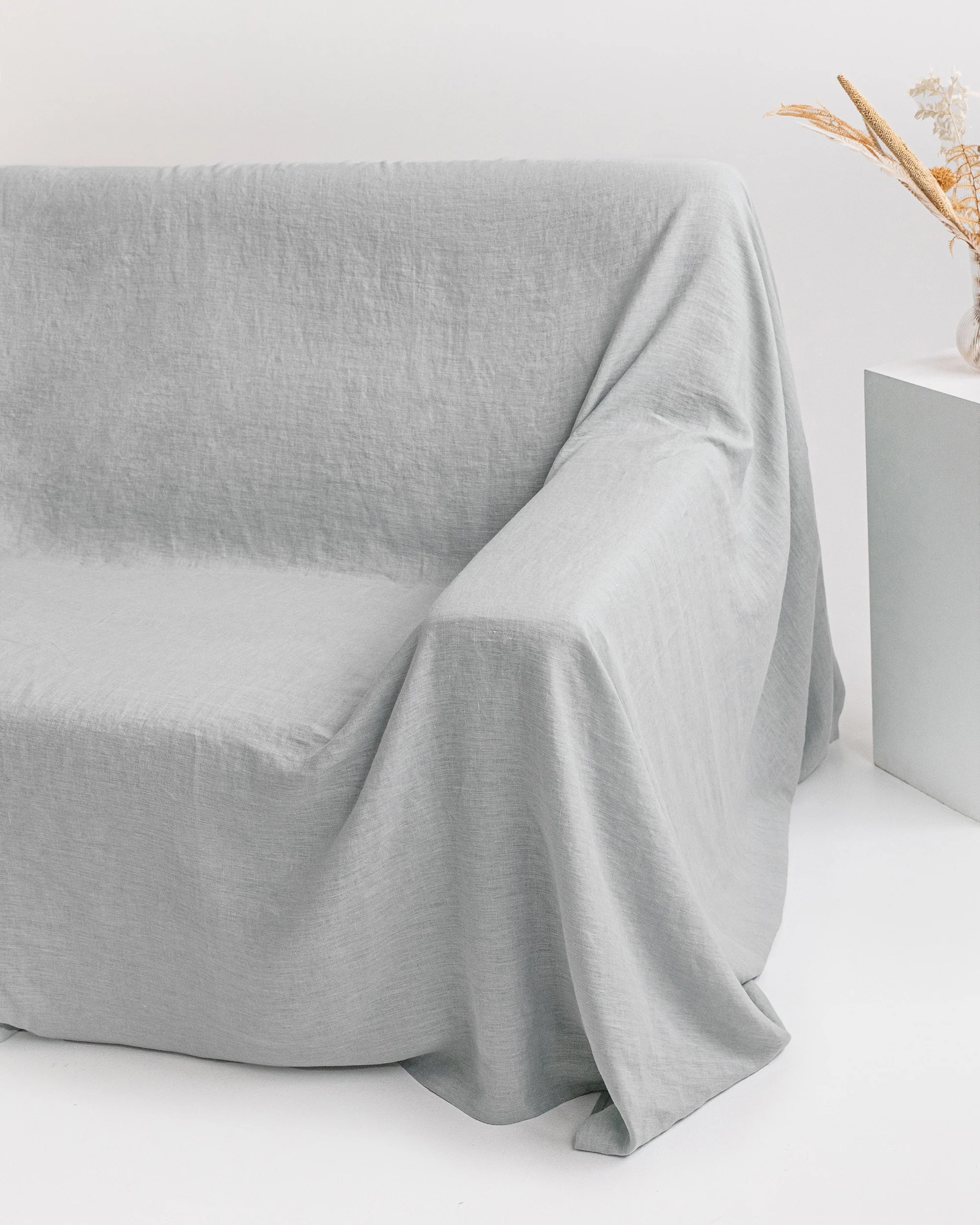 Linen Couch Cover in Light Gray