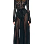 Long Sleeve Crew Flared Gown