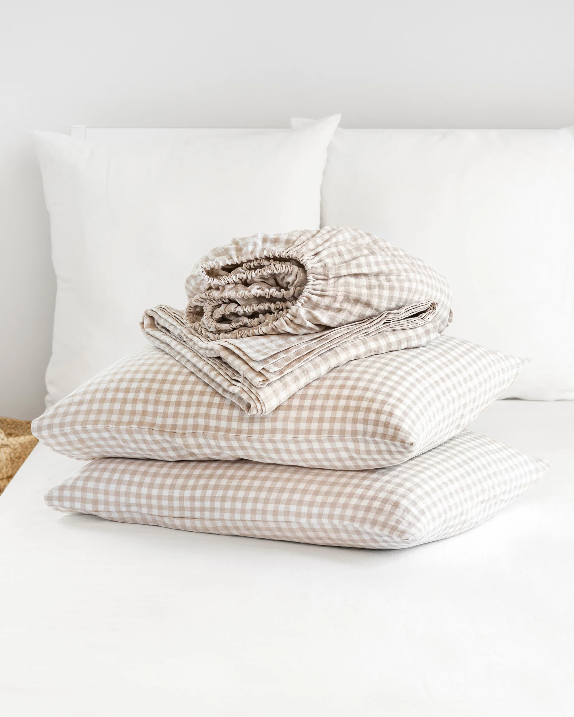 Natural Gingham Linen Sheet Set (4 Pcs)