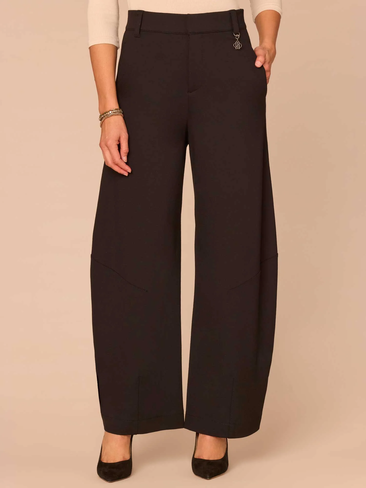 Ultra Skyrise Round Up Barrel Leg Petite Knit Pants with Waist Charm