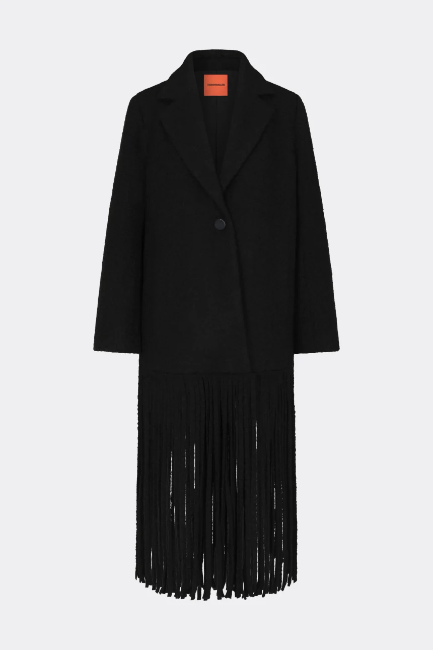 Vero Fringe Coat In Black